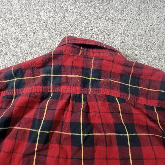 LL Bean Flannel Shirt Mens Large Black Red Button Up Plaid Buffalo Flaw* - Picture 7 of 8